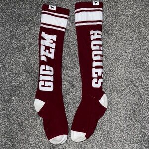 PINK Victoria's Secret Maroon and White 'Aggies' Knee-High Athletic Socks